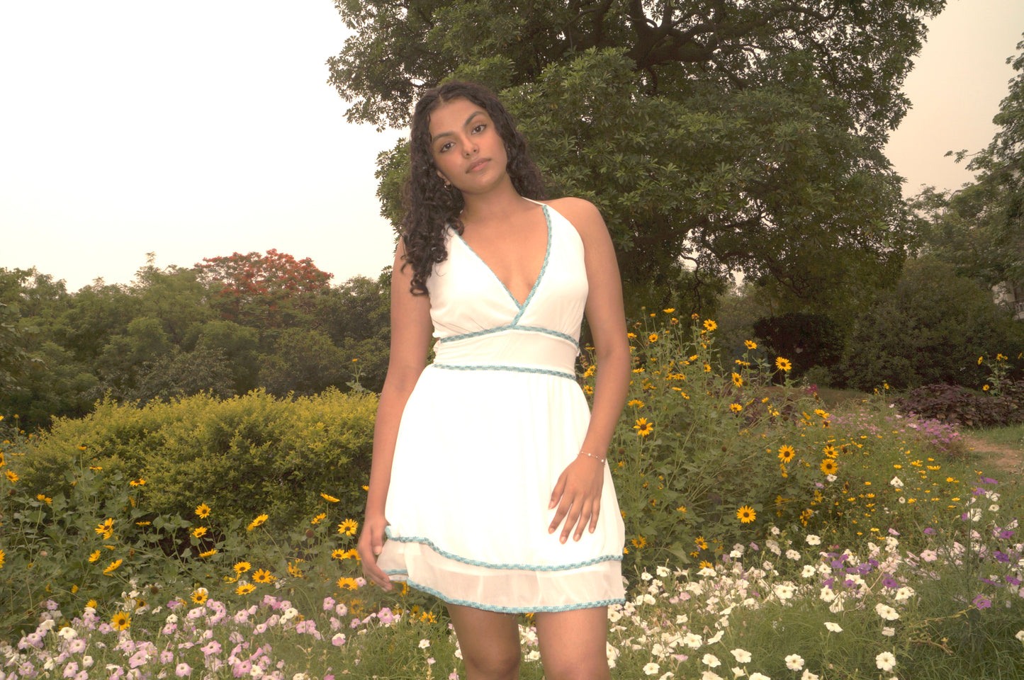 Blue Crochet Lace Trim Dress