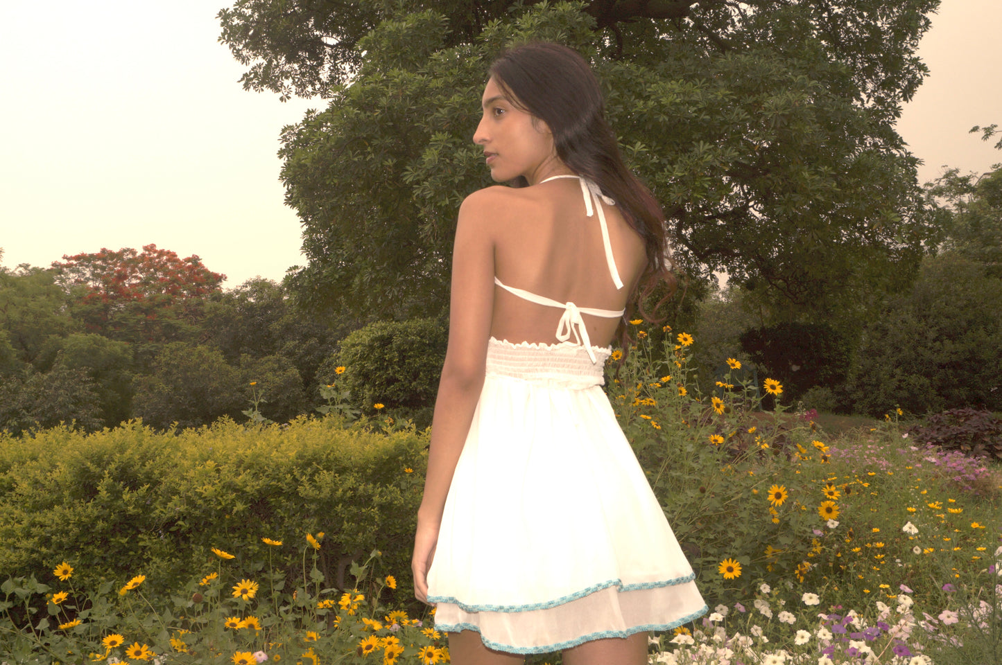 Blue Crochet Lace Trim Dress