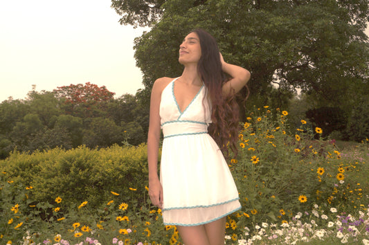 Blue Crochet Lace Trim Dress
