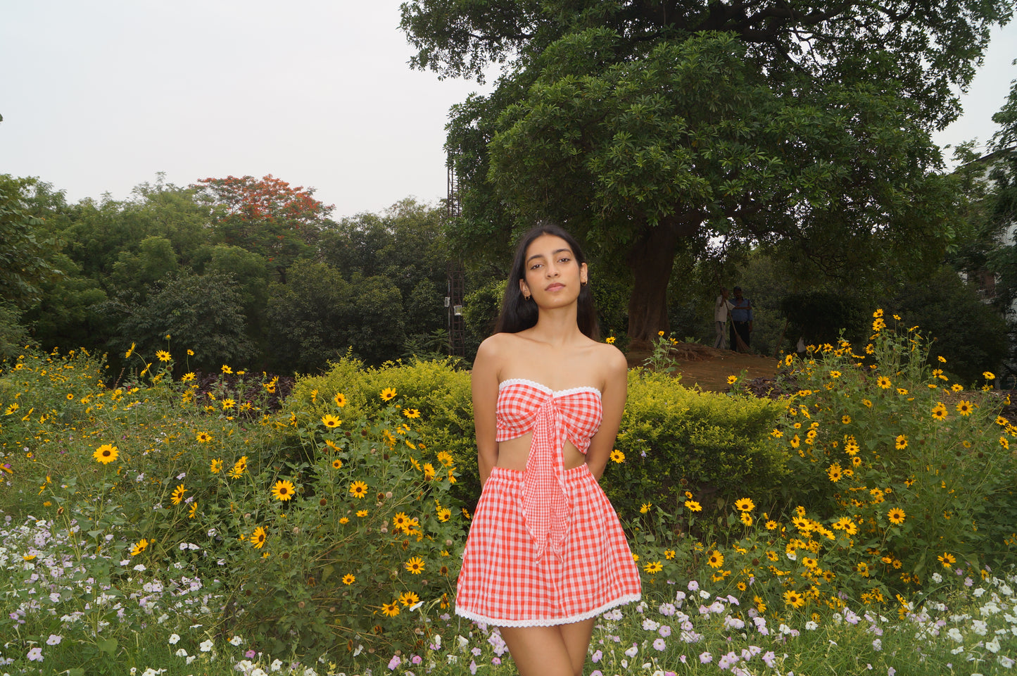 Gingham Bandeau Tie Top