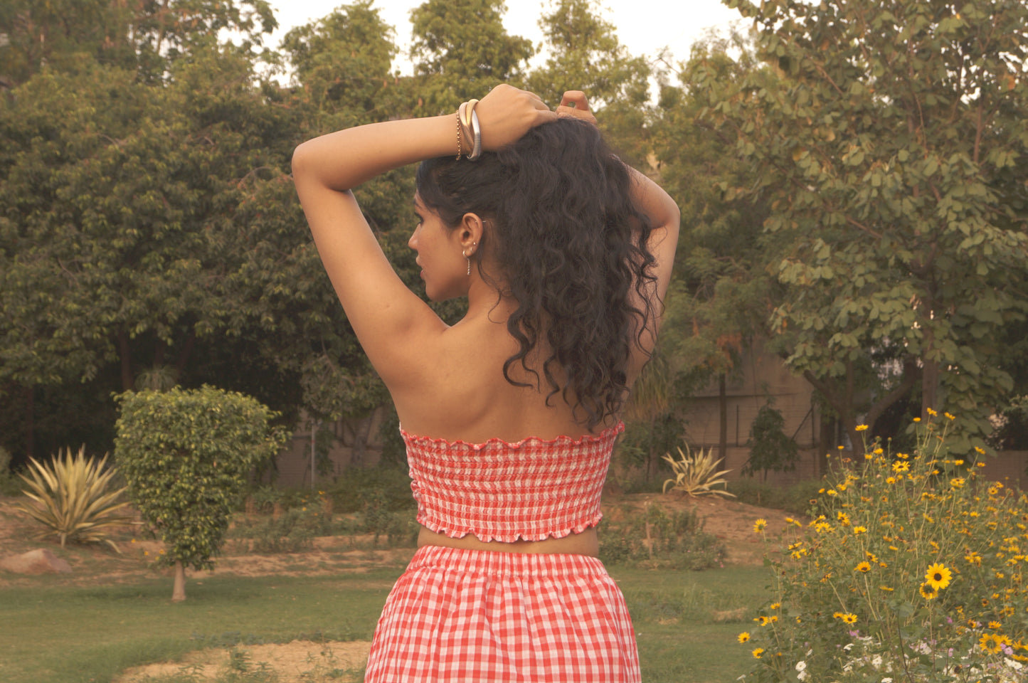 Gingham Bandeau Tie Top