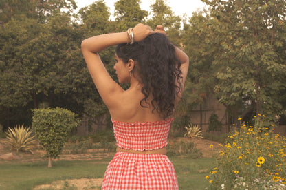Gingham Bandeau Tie Top